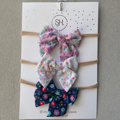 Nylon Satin Bow Baby Headband Set (3pcs)