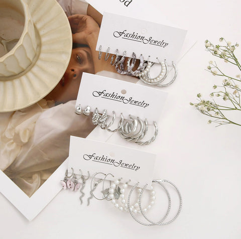 15 Pair Trendy Silver Metal Butterfly Alloy Earring Set