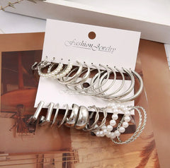 12 Pair Trendy Pearl Alloy Earring Set