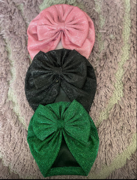 Shimmery Glitter Big Bow Cap (Pack of 3)