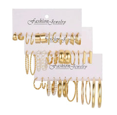 18 Pair Trendy Metal Hollow Earring Set