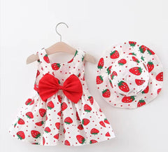 Strawberry Red Big Bow Frock With Hat