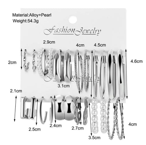 12 Pair Trendy Pearl Alloy Earring Set
