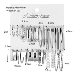 12 Pair Trendy Pearl Alloy Earring Set