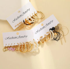 15 Pair Trendy Pearl Alloy Acrylic Earring Set