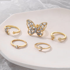 5Pcs/Set Exquisite Crystal Moon Butterfly Ring Set for Women
