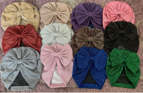 Shimmery Glitter Big Bow Cap (Pack of 3)