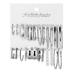 12 Pair Trendy Pearl Alloy Earring Set