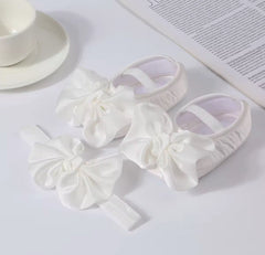 Soft Sole Silky Bowknot Shoes With Headband