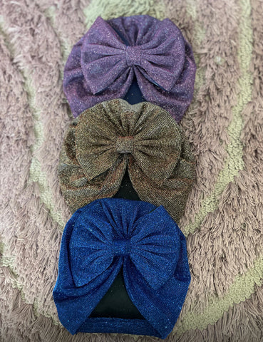 Shimmery Glitter Big Bow Cap (Pack of 3)