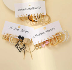 15 Pair Trendy Pearl Alloy Acrylic Earring Set