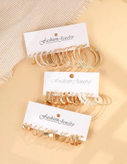 18 Pair Trendy Metal Hollow Earring Set