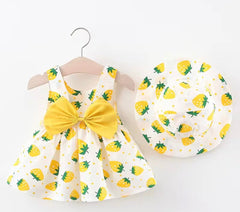 Strawberry Yellow Big Bow Frock With Hat
