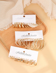 18 Pair Trendy Metal Hollow Earring Set