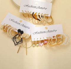 15 Pair Trendy Pearl Alloy Acrylic Earring Set