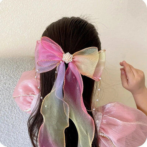 Kids Chiffon Bow Ribbon Hairpin