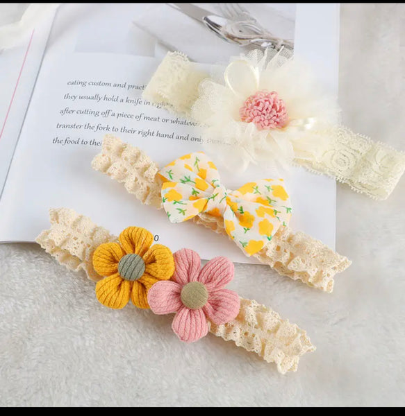 Pre-Order Lace Flower Headband Set (Pack of 3)