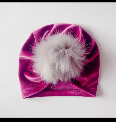 Velvet Pom Pom Cap