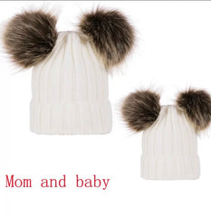 Double pompom cap - mother & kid set