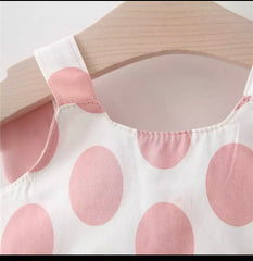 Polka Dress with Hat- Teapink