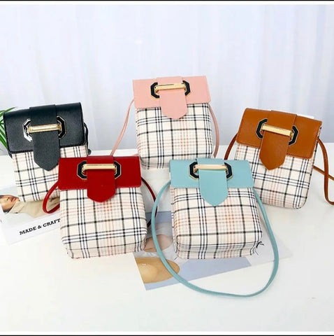 PU Check Leather Crossbody Bag