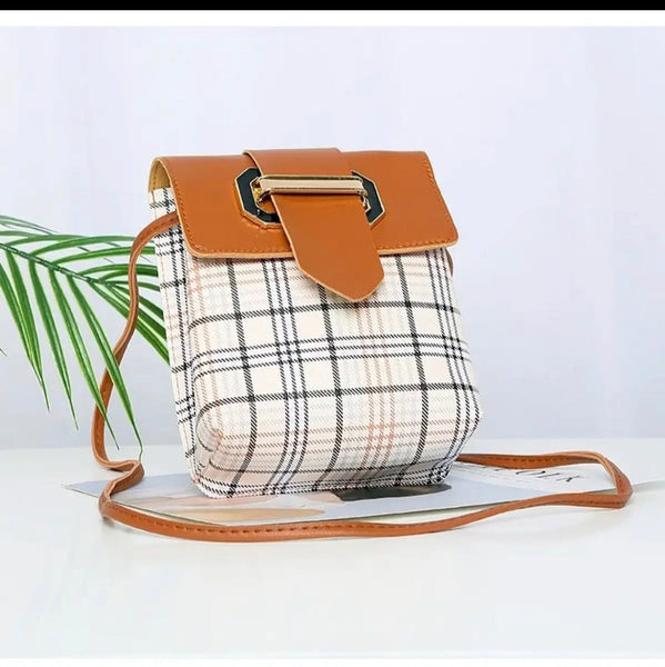 PU Check Leather Crossbody Bag