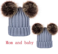 Double pompom cap - mother & kid set