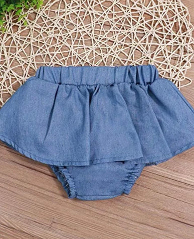 Lace Ruffle with denim shorts