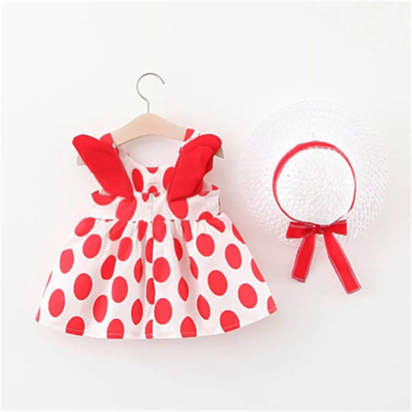 Polka Dress with Hat- red