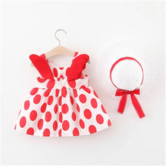 Polka Dress with Hat- red