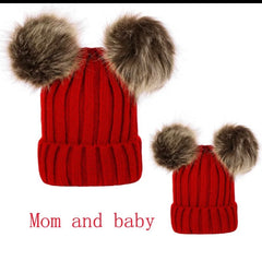 Double pompom cap - mother & kid set