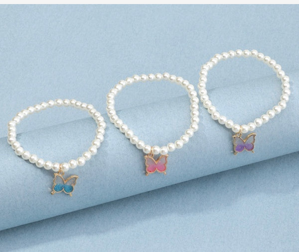 Pearl Butterfly Bracelet Set
