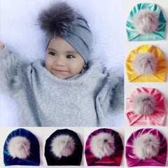 Velvet Pom Pom Cap