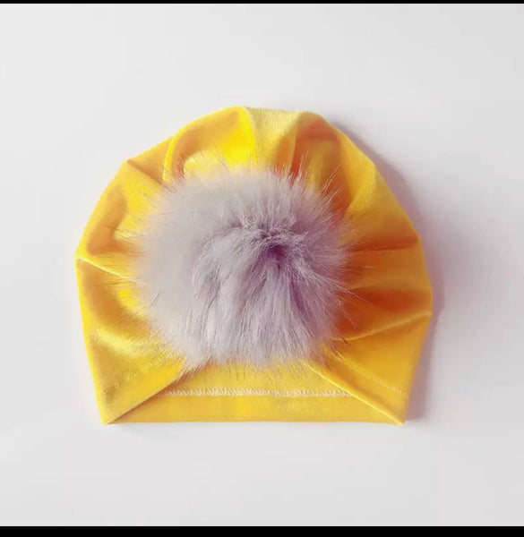 Velvet Pom Pom Cap