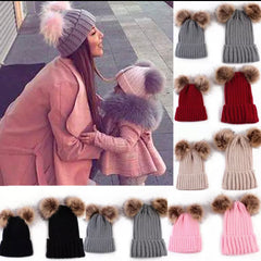 Double pompom cap - mother & kid set