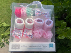 Hudson Baby 4 Piece Headband and Socks Set