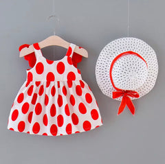 Polka Dress with Hat- red
