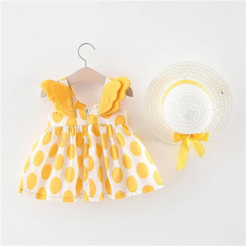 Polka Dress with Hat- yellow