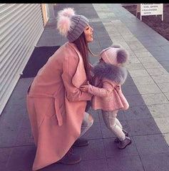 Double pompom cap - mother & kid set