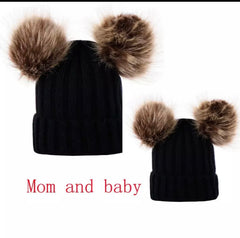 Double pompom cap - mother & kid set